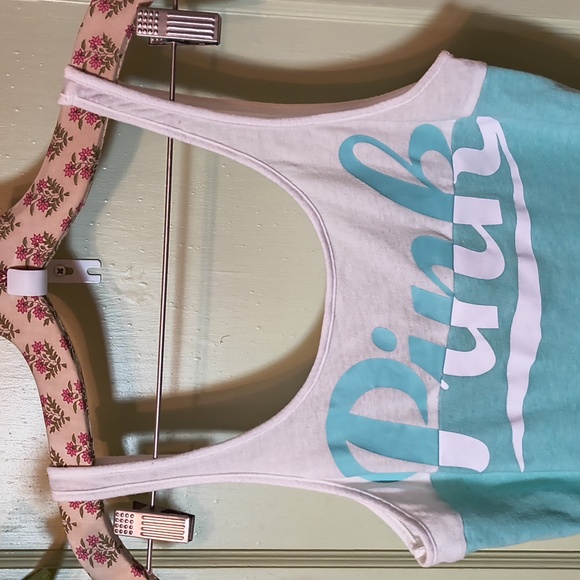 Women's PINK Victoria's Secret White Aqua Tank Top XS - Picture 4 of 6